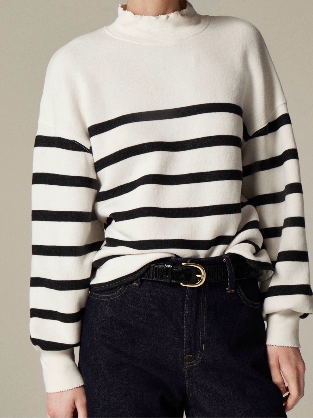 J. Crew Heritage Terry mockneck sweatshirt White and Black Striped Size Medium